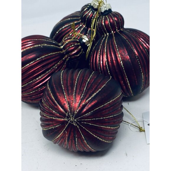 Lot Of 13 Burgundy Red & Gold Glitter Finial And Round Christmas Tree Ornaments - Picture 16 of 16